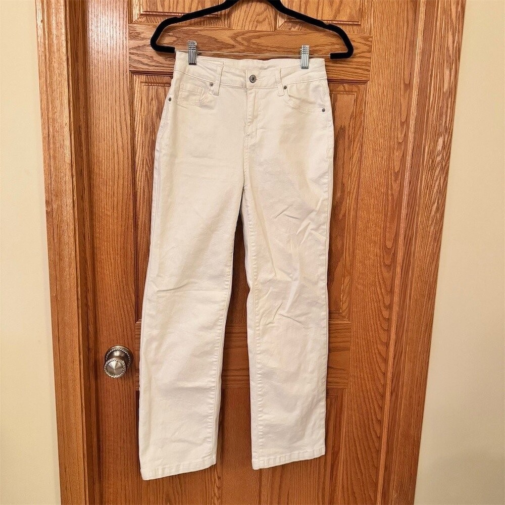 Sidefeel Jeans Womens Size 4 Ivory Straight Leg Stretch 5-Pocket Mid Rise